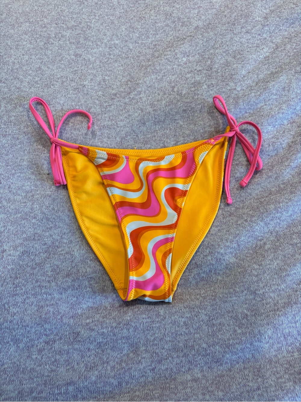Retro Wave Tie-Side Bikini Bottom in Orange & Pink